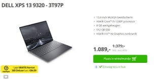 Dell XPS 13 Plus 9320 (3T97P) voor €1.088,50 bij Paradigit