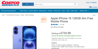 Apple iPhone 16 128GB Sim Free - £724.98