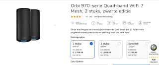 NETGEAR Orbi 970 Series Quad-Band Wi-Fi 7 2-Pack router voor €1.299,99 bij Netgear