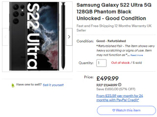 Score Samsung Galaxy S22 Ultra 5G 128GB from eBay for £399.99