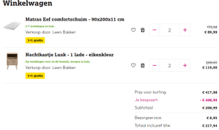 1+1 gratis op beddengoed en nachtkastjes