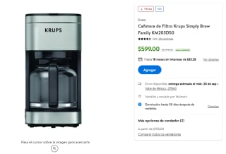 Cafetera de Filtro Krups KM203D50 por $599 en Walmart