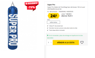 Saco de boxeo 100 cm Super Pro Water-Air Punchbag por 24.99€