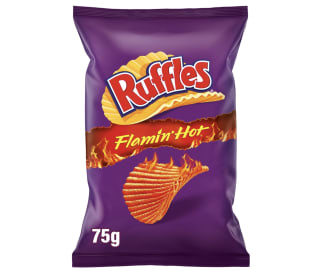 Ruffles Flamin Hot Snack de patata Picante con corte ondulado 75 gr por 1,29€