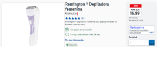 Remington ® Depiladora femenina para depilación tanto en húmedo como en seco por 16.99€