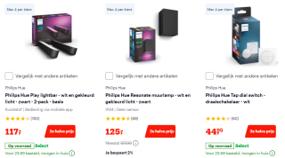2e halve prijs op Philips Hue slimme verlichting bij Bol