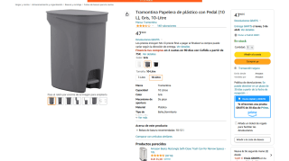 Papelera de plástico con Pedal Tramontina 10 Litros Gris a solo 47,48€