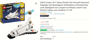 LEGO Creator 3in1 Space Shuttle Ruimteschip Set voor €7,49 bij Amazon