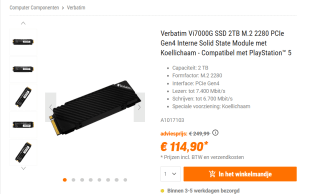 VERBATIM Vi7000 PCIe NVMe M.2 SSD 2TB voor €114,90 bij NBB