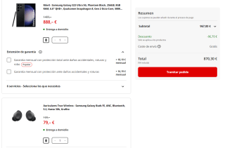 Samsung Galaxy S23 Ultra 5G, Phantom Black, 256GB, 8GB RAM + Samsung Galaxy Buds FE por 870,30€