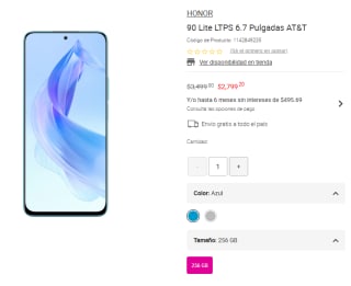 Honor 90 Lite LTPS 256GB AT&T en $2,799 | Descuento Liverpool