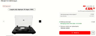 Pro-Ject A1 - Platenspeler voor €329,73 bij de Mediamarkt