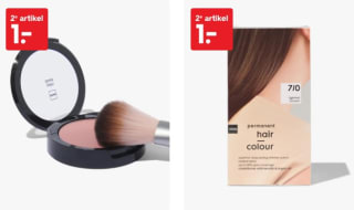 2e artikel €1 op gezicht make-up, haarstyling, -verzorging en -verf bij HEMA