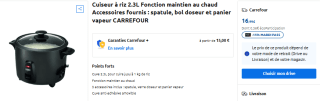 Cuiseur à riz 2.3L Fonction maintien au chaud à 16,99€