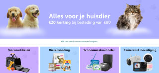 €20 korting bij aankoop vanaf €80 aan huisdieren items via Amazon