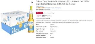 Pack de 24 botellas x 33 cl de Corona 0.0% Vol. de Alcohol por 19.94€