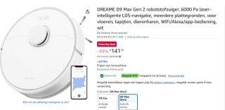 DREAME D9 Max Gen 2 robotstofzuiger, 6000 Pa voor €131,55 dmv code met Amazon Prime