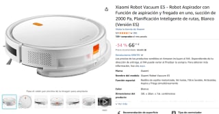 Xiaomi Robot Vacuum E5 Robot Aspirador con Función de aspiración y fregado, succión de 2000 Pa por 66,11€