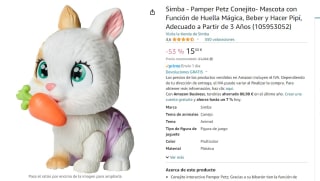 Juguete Pamper Petz conejito 15 cm por 15€.