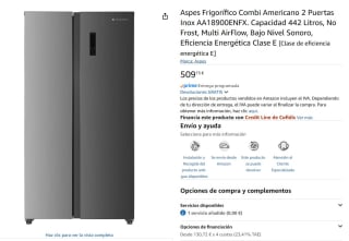 Aspes Frigorífico Combi Americano 2 Puertas Inox AA18900ENFX. por 509€