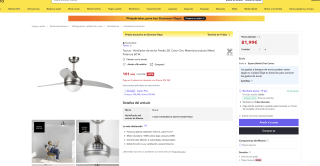 Ventilador Taurus de techo Fresko 3B. Color Gris Metal Potencia 60W por solo 81,99€