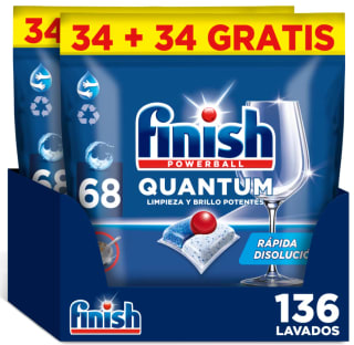 Finish Powerball Quantum, 136 Pastillas para Lavavajillas por 17,36€ (cuenta nueva por 12€)