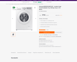 Lavadora SAMSUNG WW90CGC04DTHEC 9 kg A 1400 r.p.m. por solo 376€
