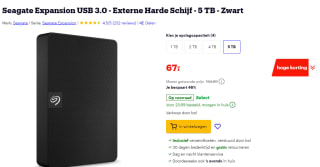 Seagate Expansion externe hardeschijf 5TB voor €67 bij Bol