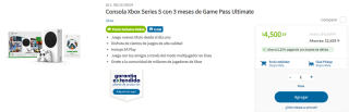 Xbox Series S + 3 Meses de Game Pass Ultimate por $4,500 en Sam's Club