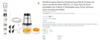 VEVOR Picadora Eléctrica Multifuncional 400 W con Bol Vidrio 600 mL por 16,75€
