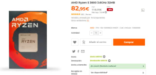 Procesador AMD Ryzen 5 3600 3.6GHz 32MB por 82,95€