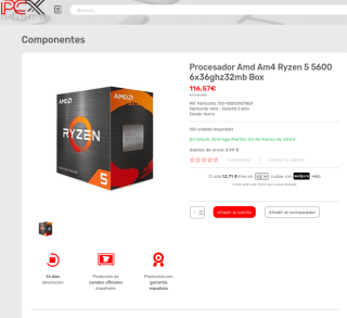 Procesador AMD Ryzen 5 5600 de socket AM4 por 116,57€
