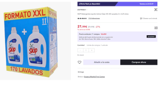 Skip Detergente Líquido Pack Ahorro Active Clean 170 lavados 85x2 por 11.84€