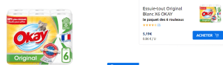 Paquet de 6 rouleaux d'essuie-tout Okay à 5,19€