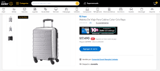 Maleta De Viaje Para Cabina Color Gris Raya por $17.490