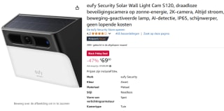 Eufy Solar Wall Light Cam S120 2K Draadloze Beveiligingscamera voor €69 bij Amazon