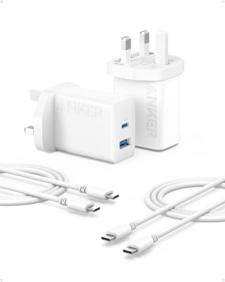 Anker 20W Dual Port USB-C Fast Charger (2-Pack) + 5ft Cables for £12.79
