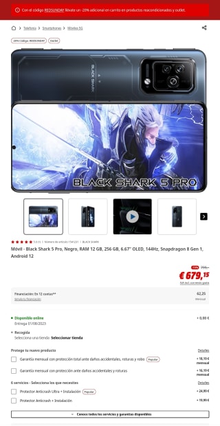 Black Shark 5 Pro RAM 12GB 256GB 6.67" OLED, 144Hz, Snapdragon 8 Gen 1 por 543,32€