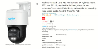 Reolink TrackMix PoE, 4K Dual-Lens PTZ Camera voor €159,99 bij Amazon