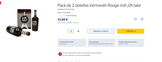 Pack de 2 botellas Vermouth Rouge Voll ¡Oh lal por 21,69€