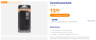 Duracell powerbank 10.000mAh voor €15,95 bij Action