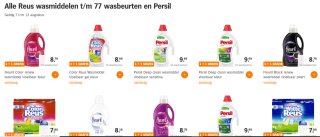 Alle Reus en Persil wasmiddelen t/m 77 wasbeurten 1+1 gratis bij de AH