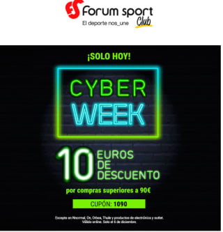 Solamente hoy 10€ de descuento por compras de +90€ desde Forum sport