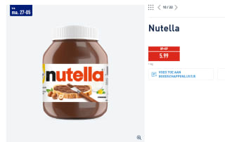 Nutella 1kg €voor €5,99 bij de Aldi