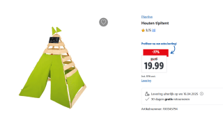 Playtive Houten tipitent voor €19,99 in de Lidl webshop