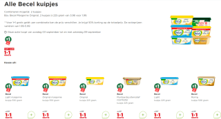 Alle Becel kuipjes 1+1 gratis bij de Plus