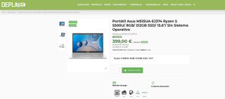 Portátil Asus M515UA-EJ374 Ryzen 5 5500U 8GB 512GB SSD 15.6" por 399€