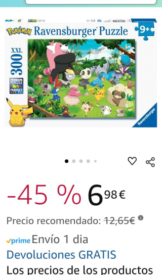 Ravensburger Puzzle Pokémon 300 piezas XXL por 6,98€.