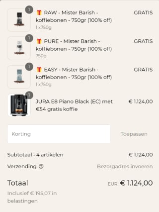 15% korting op alle Jura koffiemachines en gratis koffie