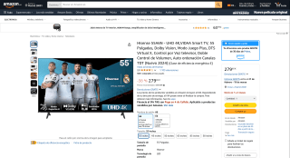Smart TV Hisense 55A6N UHD 4K 55 pulgadas por 279,65€